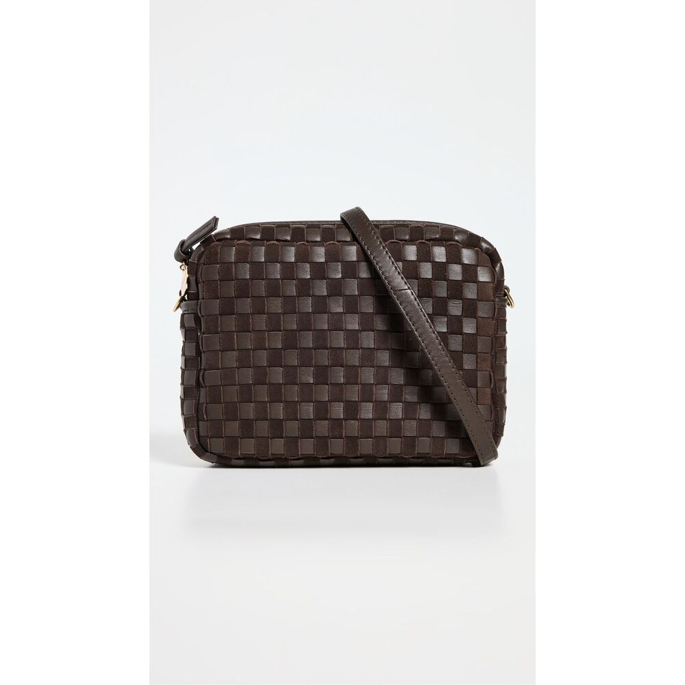 Clare V. Midi Sac in Mahogany Nappa & Suede Woven Checker